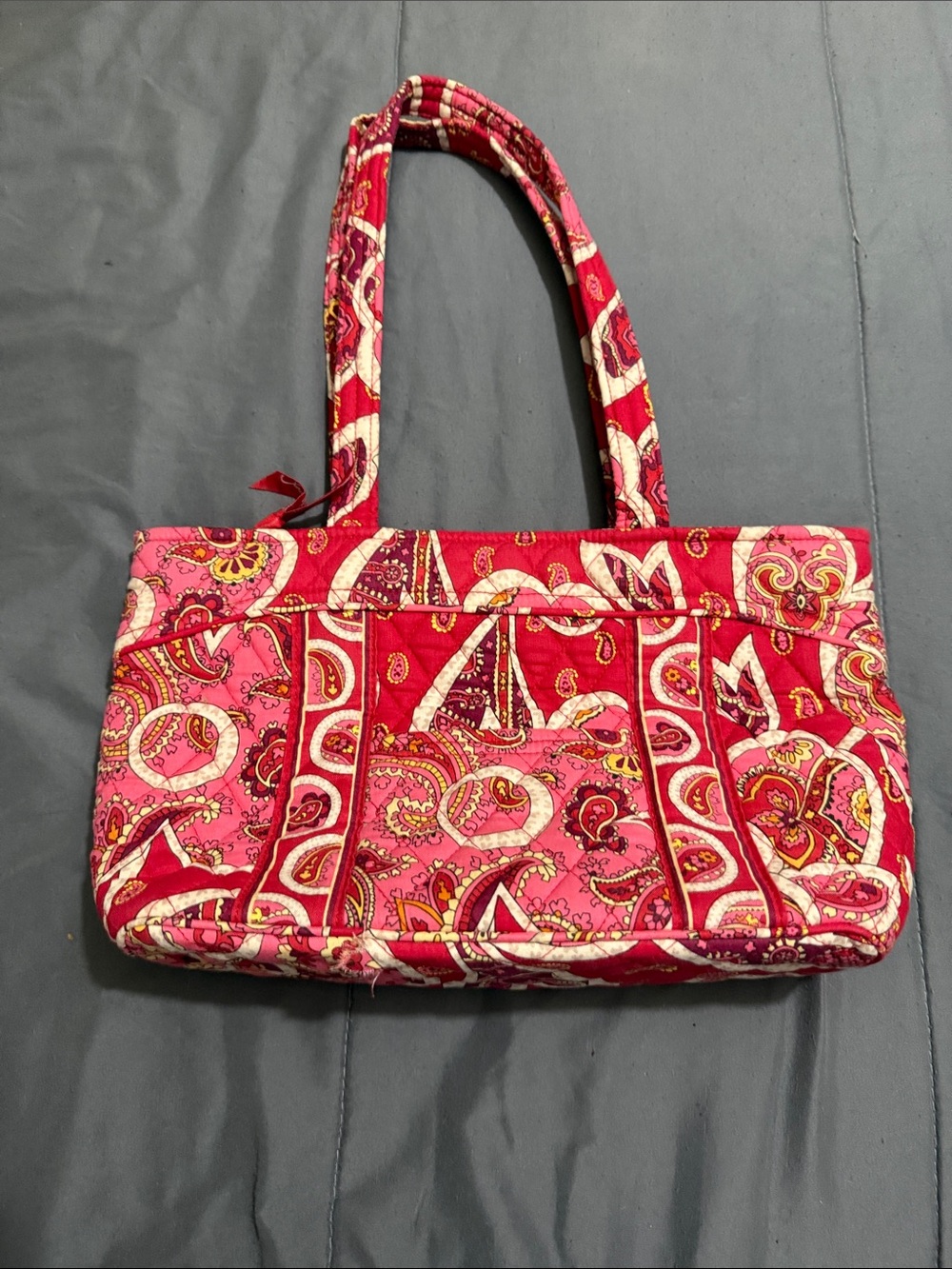 Quilted Paisley Tote Bag in Pink and Red